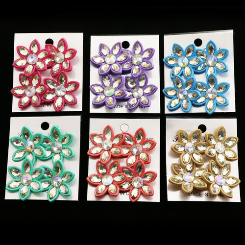 Flower AB Finish Multiple-Earring-Set  With Crystal Accents Tri-Tone 12 Per Package ME4178