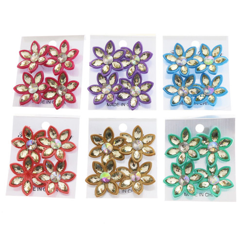 Flower AB Finish Multiple-Earring-Set With Crystal Accents Multi-Color & Silver-Tone 12 Per Package ME4178C