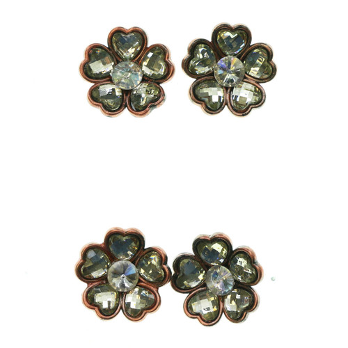 Flower Heart Petals AB Finish Multiple-Earring-Set With Crystal Accents Tri-Tone 12 Per Package ME4179