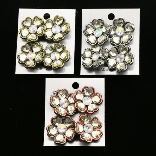 Flower Heart Petals AB Finish Multiple-Earring-Set With Crystal Accents Tri-Tone 12 Per Package ME4179