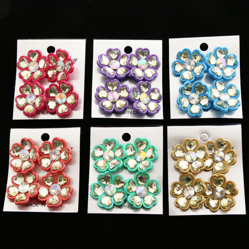 Flower Heart Petals AB Finish Multiple-Earring-Set With Crystal Accents Multi-Color & Silver-Tone 12 Per Package ME4179C