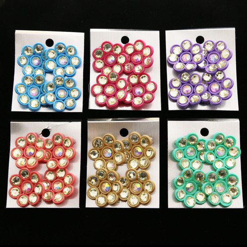 Flower Circle Petals AB Finish Multiple-Earring-Set With Crystal Accents Multi-Color & Silver-Tone 12 Per Package ME4180C