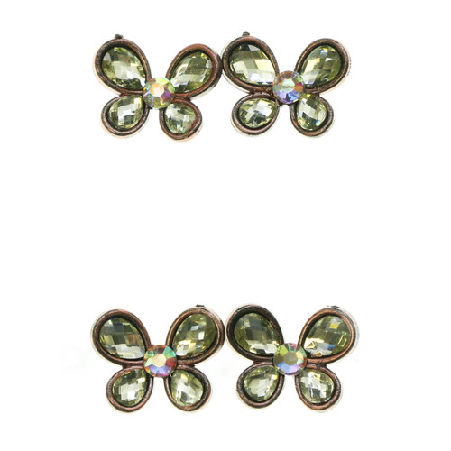 Faceted Butterfly AB Finish Multiple-Earring-Set With Crystal Accents Tri-Tone 12 Per Package ME4181