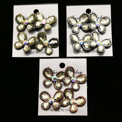 Faceted Butterfly AB Finish Multiple-Earring-Set With Crystal Accents Tri-Tone 12 Per Package ME4181