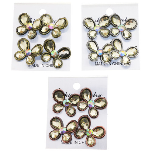 Faceted Butterfly AB Finish Multiple-Earring-Set With Crystal Accents Tri-Tone 12 Per Package ME4181