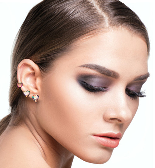 Heart Flower Multiple-Earring-Set  With Faceted Accents Multi-Color 12 Per Package ME4219C