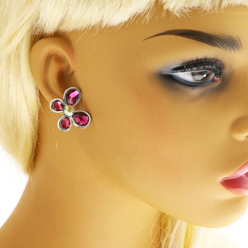 Faceted Butterfly AB Finish Multiple-Earring-Set With Crystal Accents Multi-Color & Silver-Tone 12 Per Package ME4527C