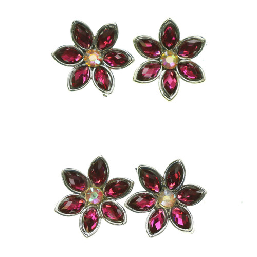 Flower AB Finish Multiple-Earring-Set With Crystal Accents Multi-Color & Silver-Tone 12 Per Package ME4529C