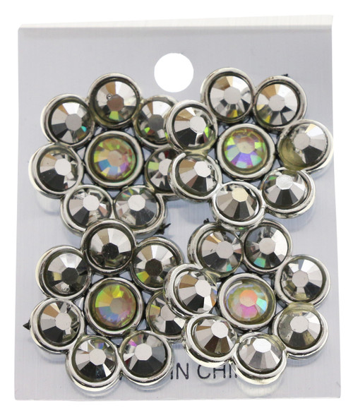 Flower Circle Petals AB Finish Multiple-Earring-Set With Crystal Accents Multi-Color & Silver-Tone 12 Per Package ME4530C