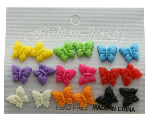 Butterfly Multiple-Earring-Set Multi-Color 12 Per Package ME8020C