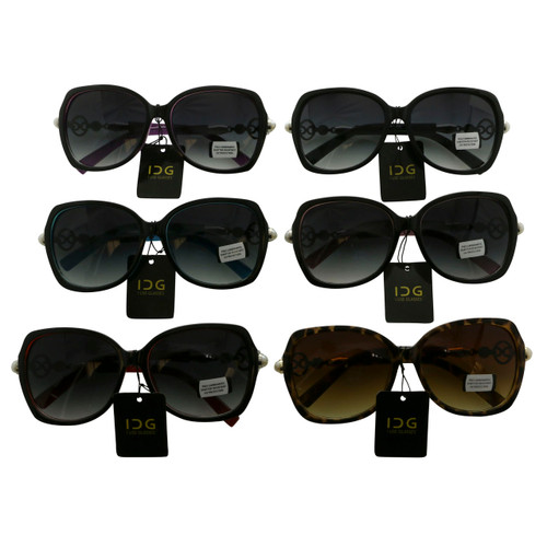 IUG Design Assorted Acrylic Framed Sunglasses Faux Pearl Metal Design Shatter Resistant Lenses 26SG561