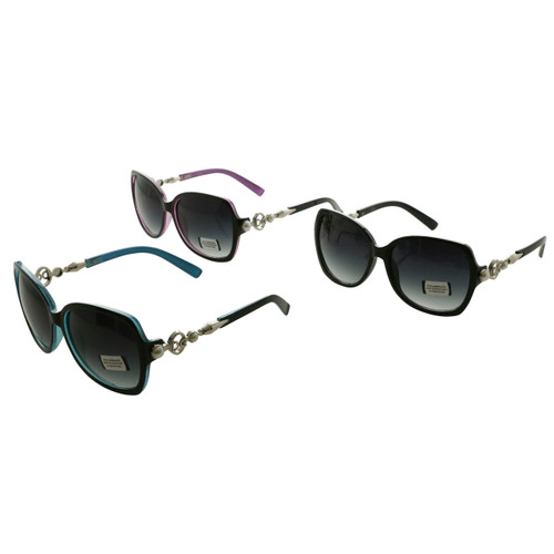 IUG Design Assorted Acrylic Framed Sunglasses Faux Pearl Metal Design Shatter Resistant Lenses 26SG561