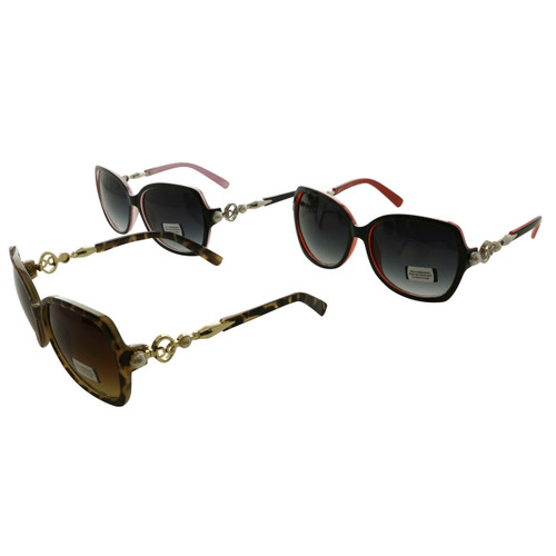 IUG Design Assorted Acrylic Framed Sunglasses Faux Pearl Metal Design Shatter Resistant Lenses 26SG561