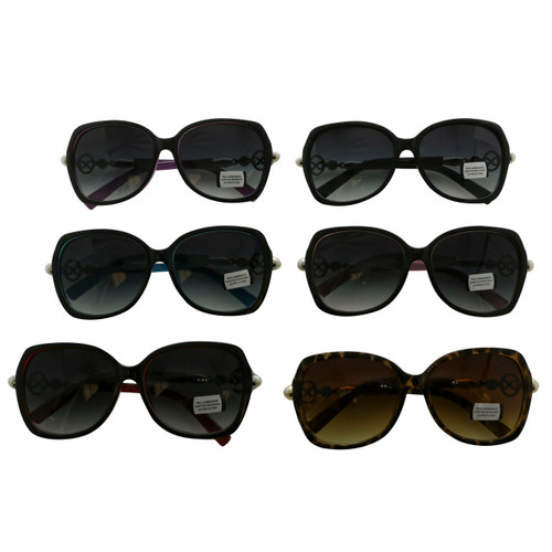 IUG Design Assorted Acrylic Framed Sunglasses Faux Pearl Metal Design Shatter Resistant Lenses 26SG561