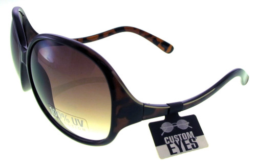 100% UV Tortoise Shell Frame Circle Lens Sunglasses HESG23