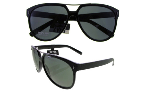 Textured Black Frame Sunglasses With Round Lens HESG31