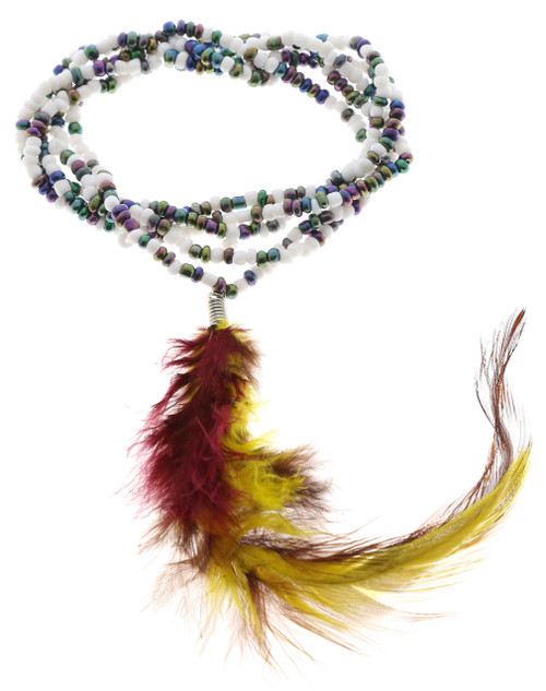 Feather Dangle Acrylic Bead Stretch Bracelet Multicolor - B2097