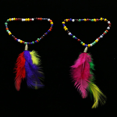 Multicolor Feather Dangle Beaded Stretch Bracelet Assorted - B2293