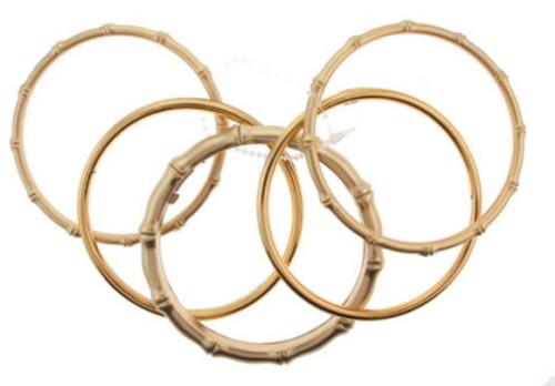 Metallic Finish Acrylic Bamboo Look Bangle Bracelet Set Gold-Tone - B24