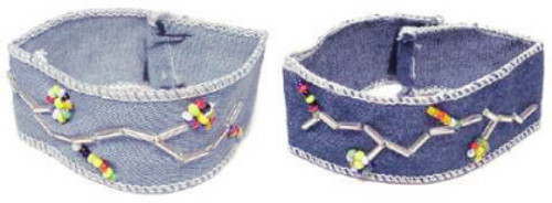 Embroidered Bead Branch Denim Strap Bracelet Blue - B2495 Embroidered Bead Branch Denim Strap Bracelet Blue - B2495
