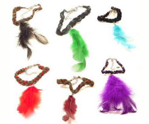 Feather Accent Leather Braid Fashion Bracelet Assorted -  B2572 Feather Accent Leather Braid Fashion Bracelet Assorted -  B2572