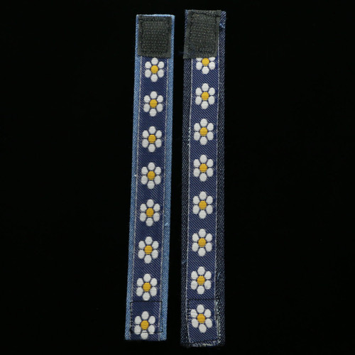 Embroidered Floral Ribbon Accent Denim Strap Bracelet Blue - B2600