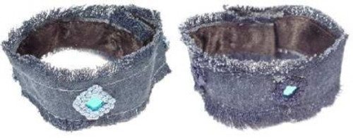 Rough-Edged Mirror Accent Denim Strap Bracelet Blue - B2612 Rough-Edged Mirror Accent Denim Strap Bracelet Blue - B2612