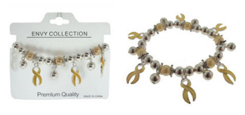 Yellow Ribbon Acrylic Bead Accent Stretch Bracelet Silver-Tone - B3198-3 Yellow Ribbon Acrylic Bead Accent Stretch Bracelet Silver-Tone - B3198-3