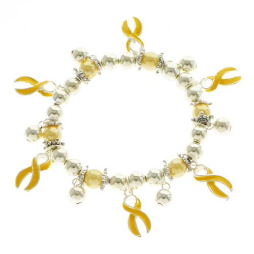 Yellow Ribbon Acrylic Bead Accent Stretch Bracelet Silver-Tone - B3198-3