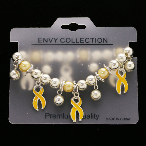 Yellow Ribbon Acrylic Bead Accent Stretch Bracelet Silver-Tone - B3198-3