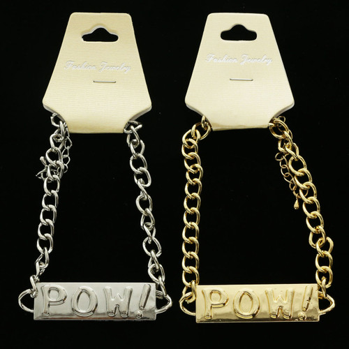 Embossed "POW!" Plate Chain Bracelets Assorted - B337B