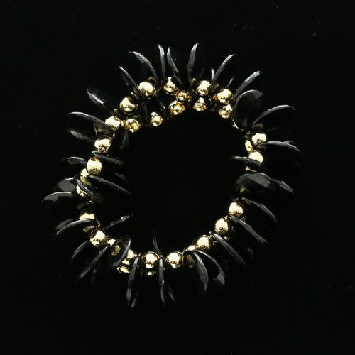 Faceted Acrylic Accent Beaded Stretch Bracelet Black - B35292