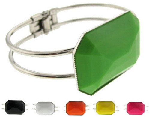 Faceted Octagonal Acrylic Accent Cuff Bracelet Silver-Tone - B6877A Faceted Octagonal Acrylic Accent Cuff Bracelet Silver-Tone - B6877A