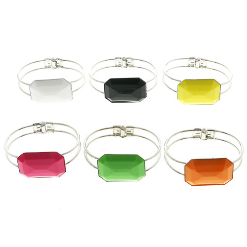 Faceted Octagonal Acrylic Accent Cuff Bracelet Silver-Tone - B6877A