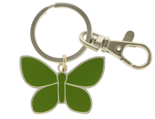 Green Enameled Butterfly With Silver Tone Accents Key Chain KEKC4276