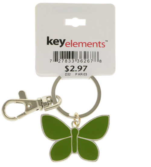 Green Enameled Butterfly With Silver Tone Accents Key Chain KEKC4276