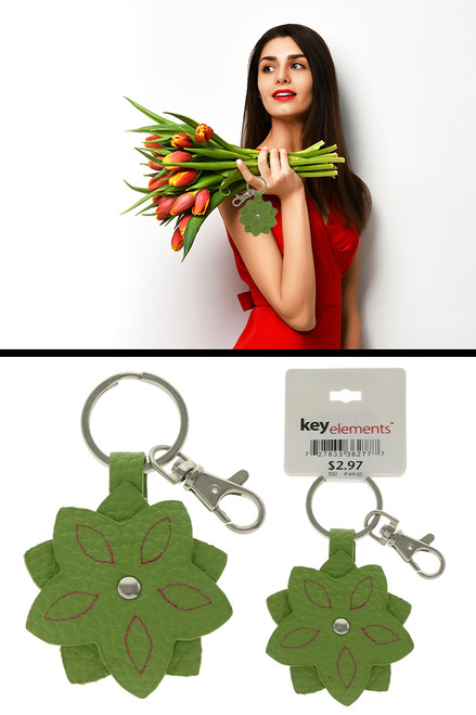 Green Leather Like Flower Key Chain KEKC4286 Green Leather Like Flower Key Chain KEKC4286