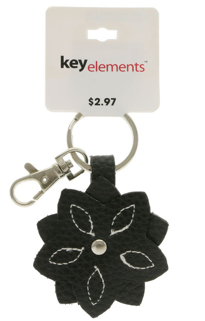 Black Leather Like Flower Shaped Keychain KEKC4287
