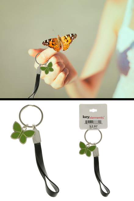 Green Butterfly Key Chain With Wrist Strap KEKC4363