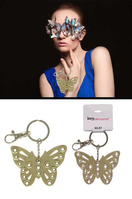 Metallic Gold Colored Butterfly Keychain KEKC4378
