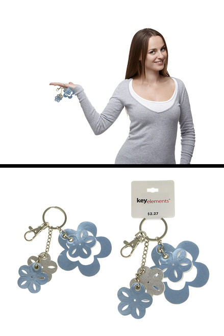 Metallic Blue And Silver Flower Keychains KEKC4381 Metallic Blue And Silver Flower Keychains KEKC4381