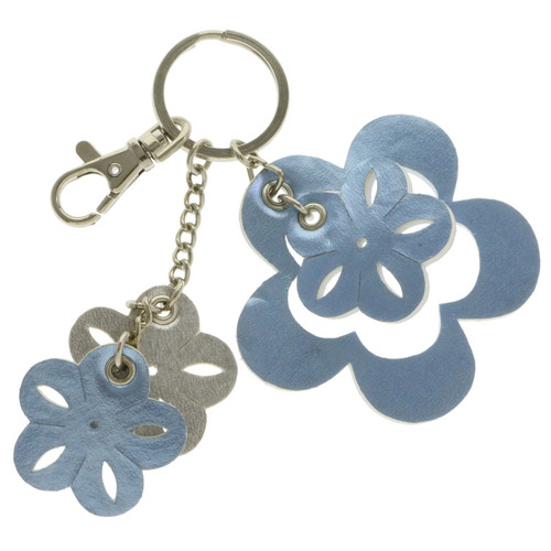 Metallic Blue And Silver Flower Keychains KEKC4381