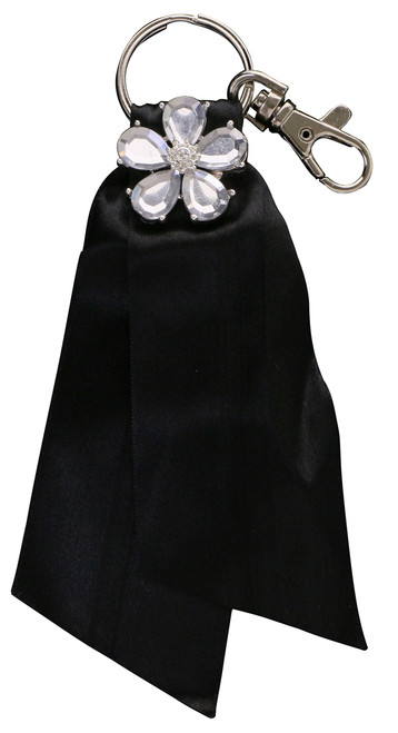 Black Ribbon Keychain With Flower Accent KEKC4395
