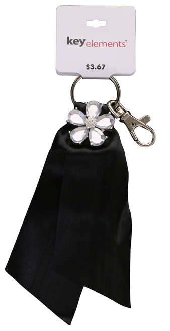 Black Ribbon Keychain With Flower Accent KEKC4395