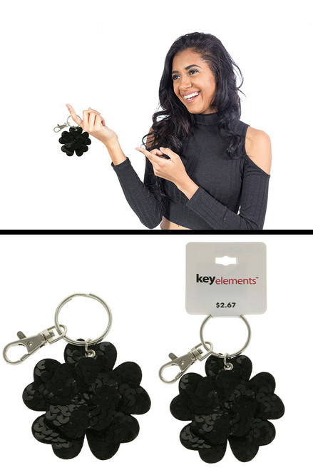 Black Sequin Flower Keychain KEKC4398 Black Sequin Flower Keychain KEKC4398