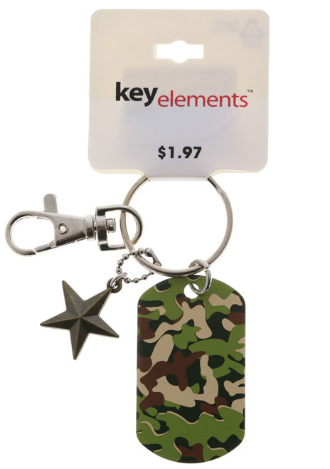 Camouflage Dog Tag And Silver Tone Heart Key Chain KEKC4727