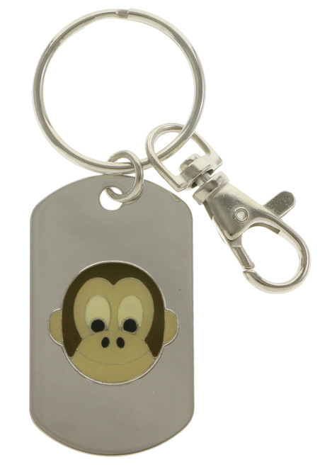 Silver Tone Dog Tag With Enamel Monkey Face Key Chain KEKC4745