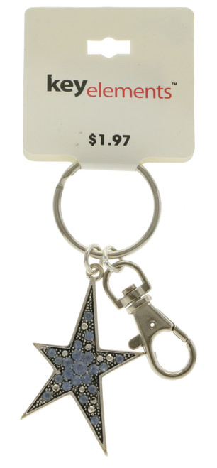 Silver Tone Star With Light Blue Rhinestone Accents Key Chain KEKC4848