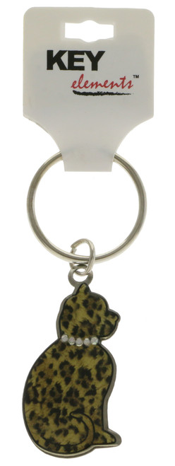 Cat shaped keychain with cheetah print design KEKC4896
