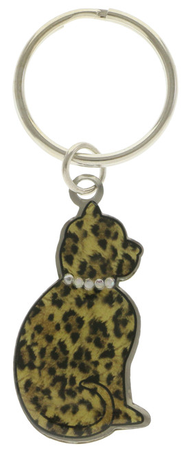 Cat shaped keychain with cheetah print design KEKC4896